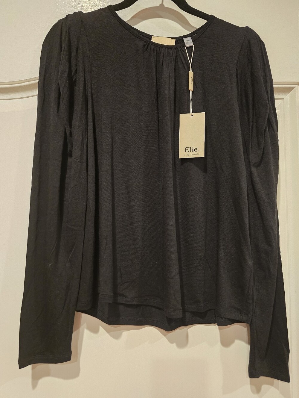 Elie Tahari Long Sleeve Top, Black, Size M, NEW WITH TAGS
